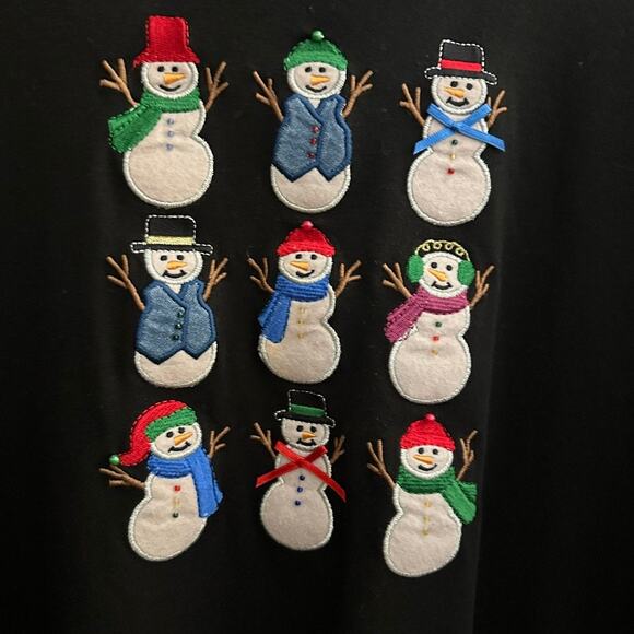 Designers Original Studio Vintage Y2K Ugly Christmas T-Shirt Embroidered Snowman - Picture 3 of 9